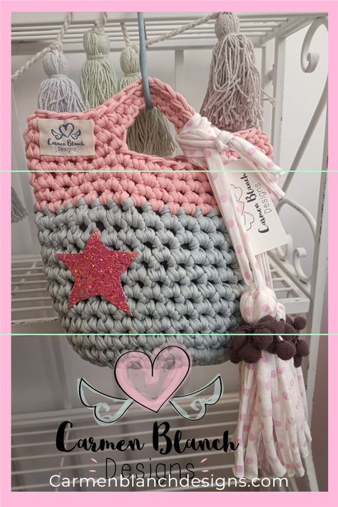 bolso de trapillo gris flojo rosa